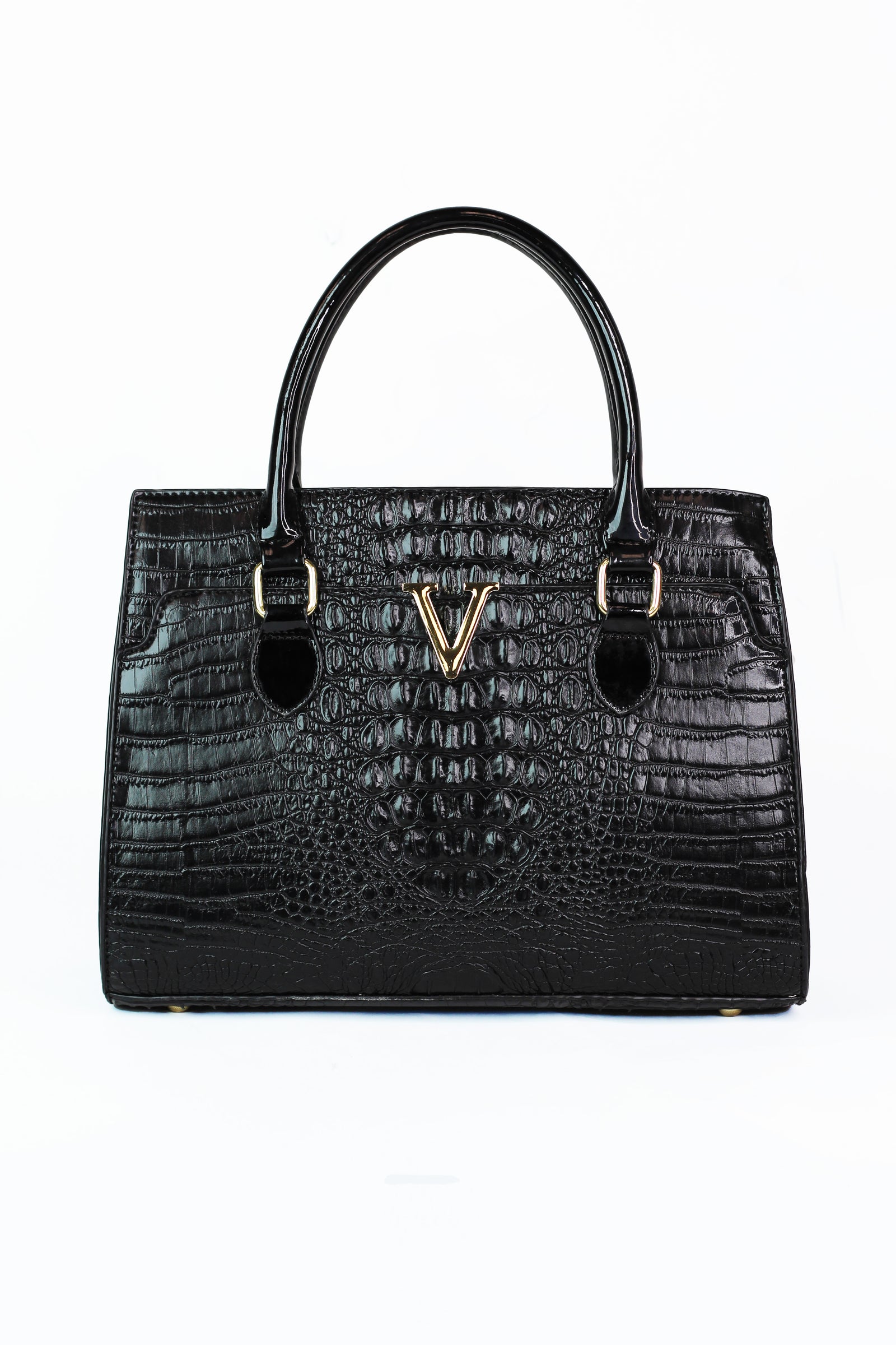 Faux Alligator Handbag w/ Patent Handles
