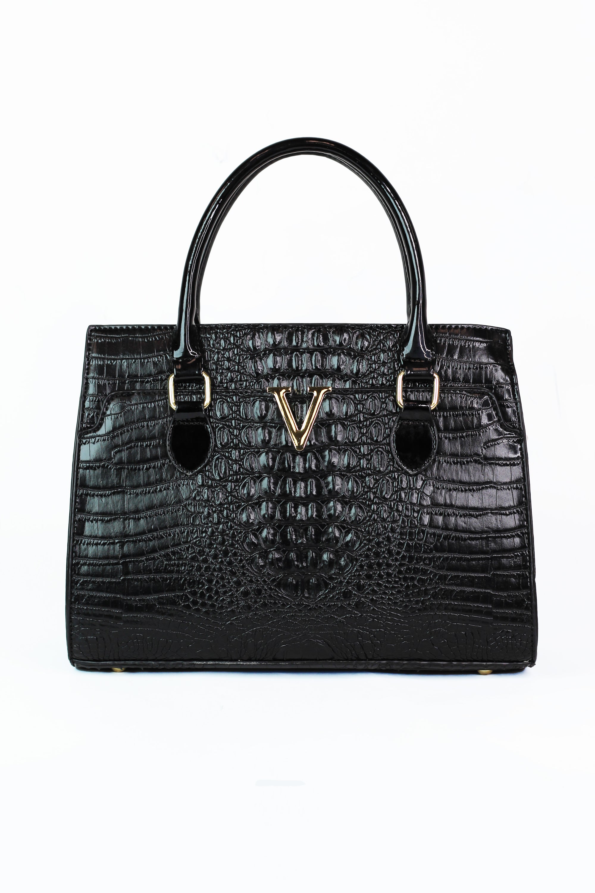 Faux Alligator Handbag w/ Patent Handles