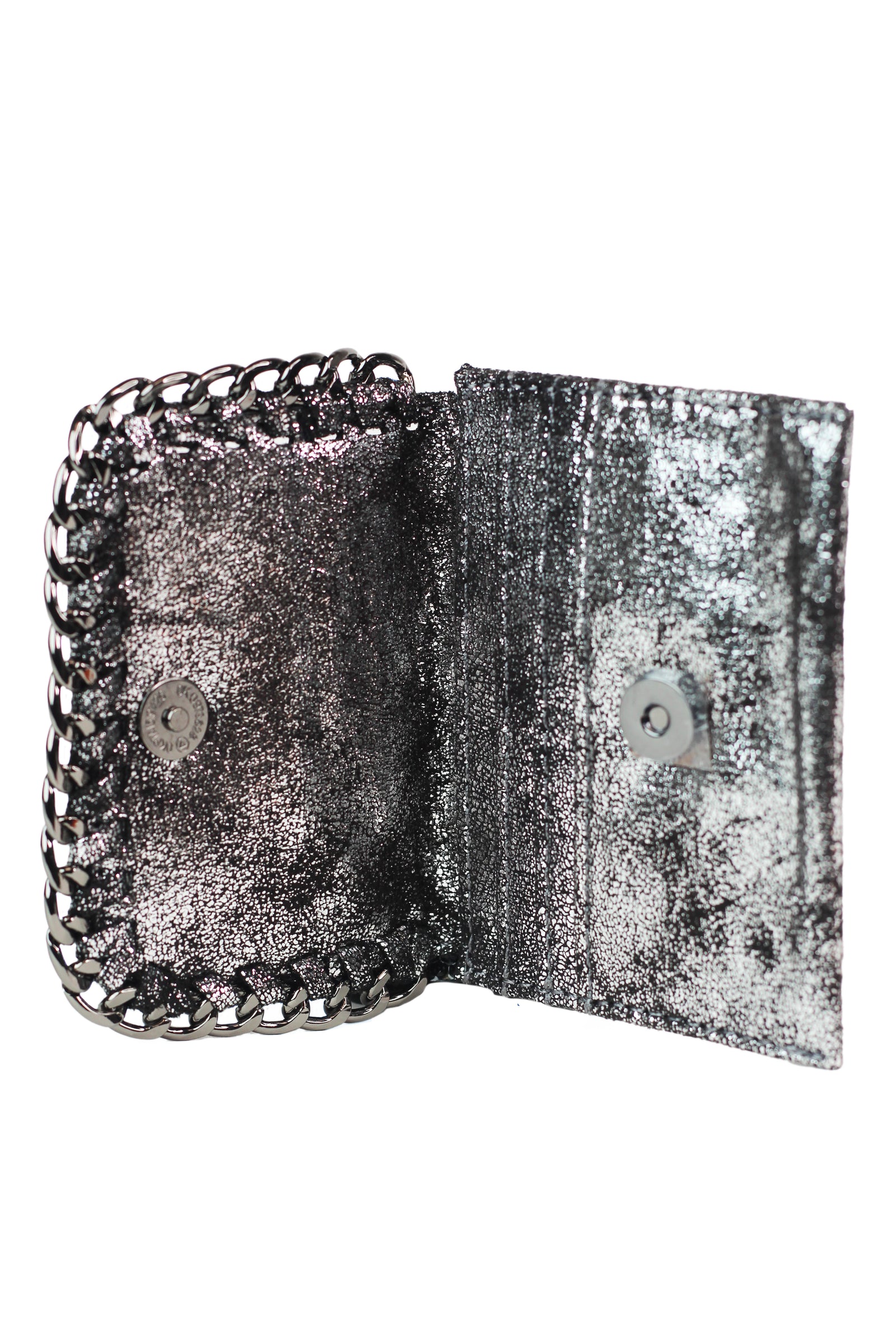 Shimmery Card Holder Wallet w/ Chain Trim