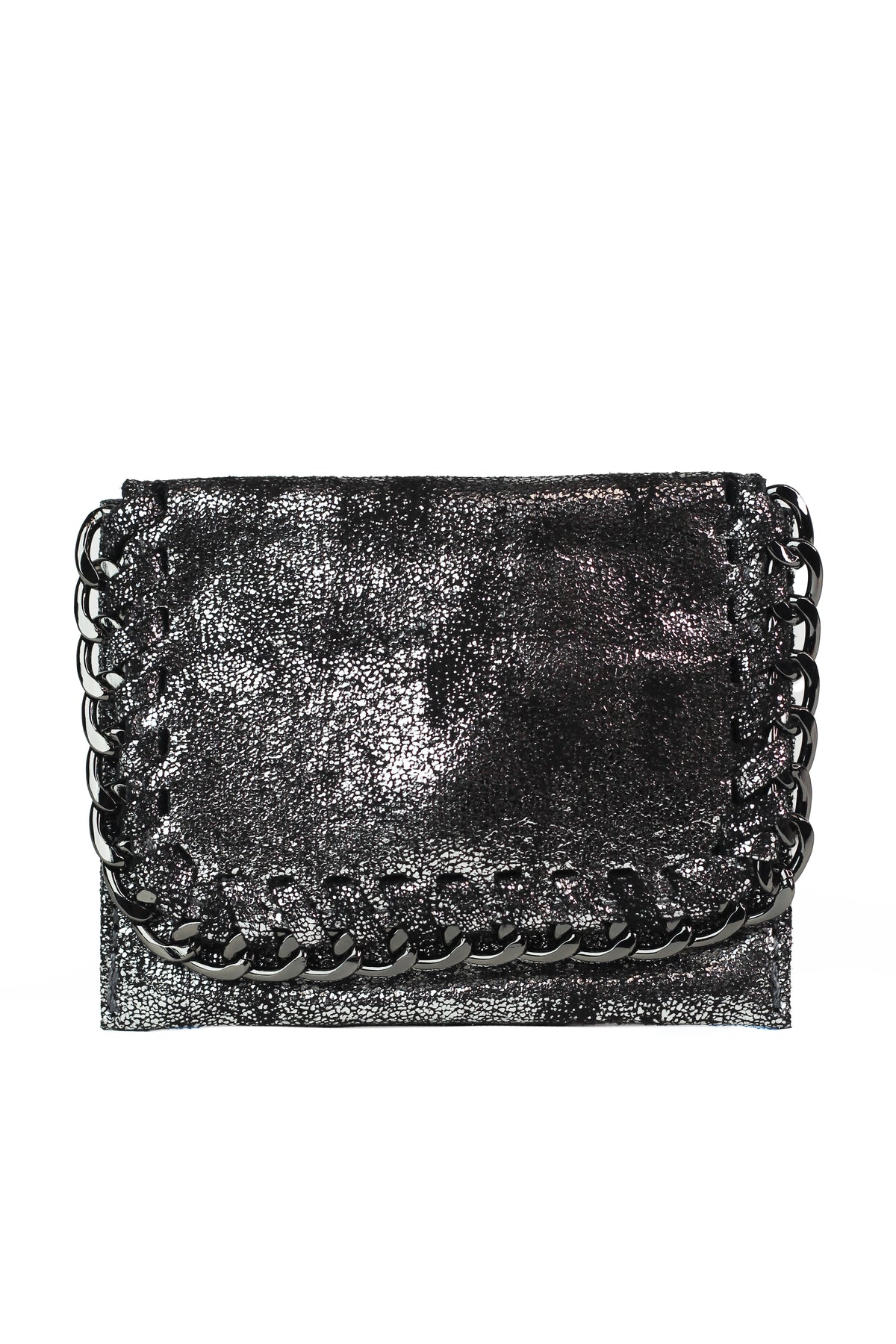 Shimmery Card Holder Wallet w/ Chain Trim
