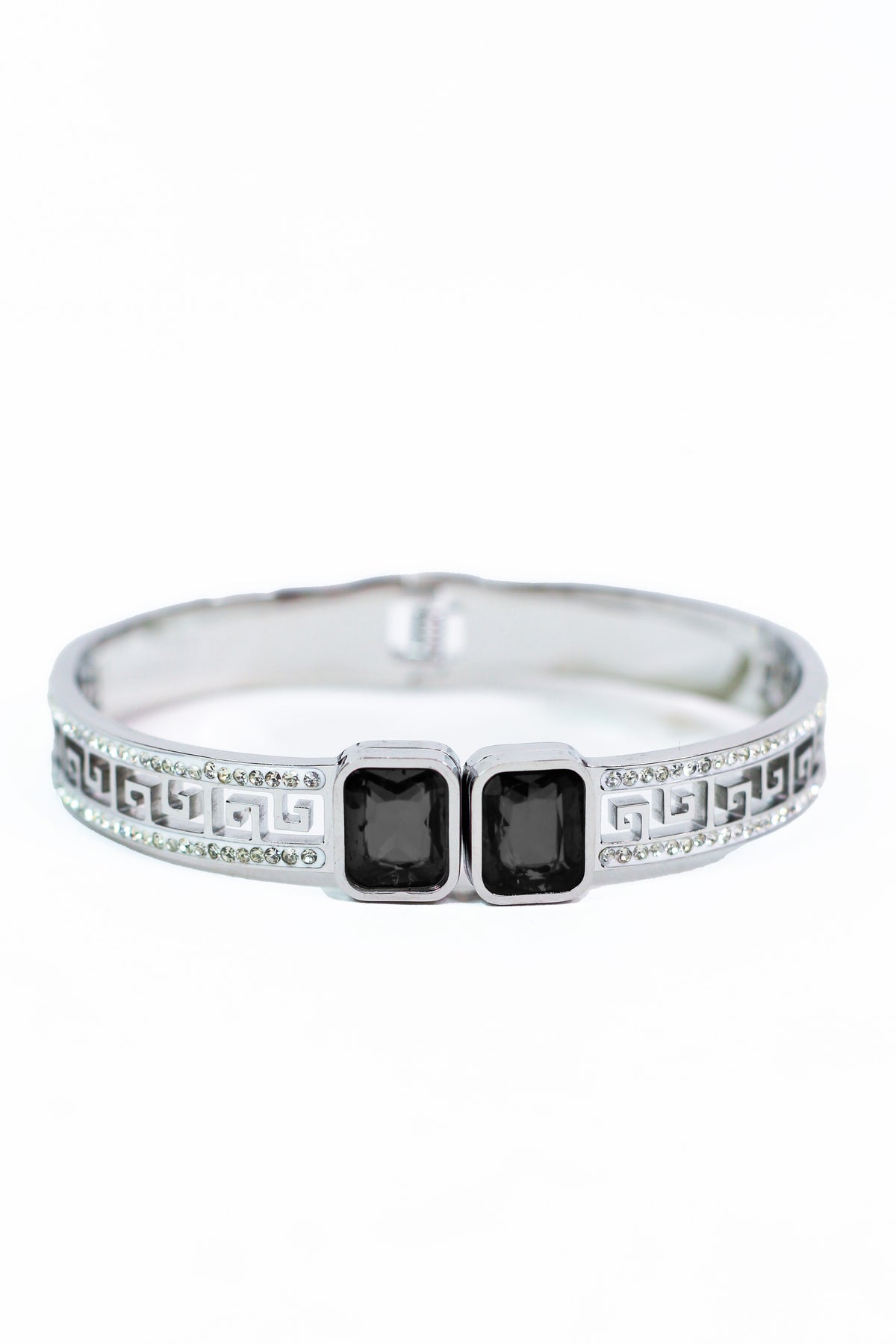 Pave Trimmed Greek Key Bangle w/ Square Ends