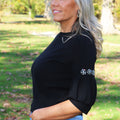 Puff Sleeve Sweater w/ Rhinestone Flower Accents