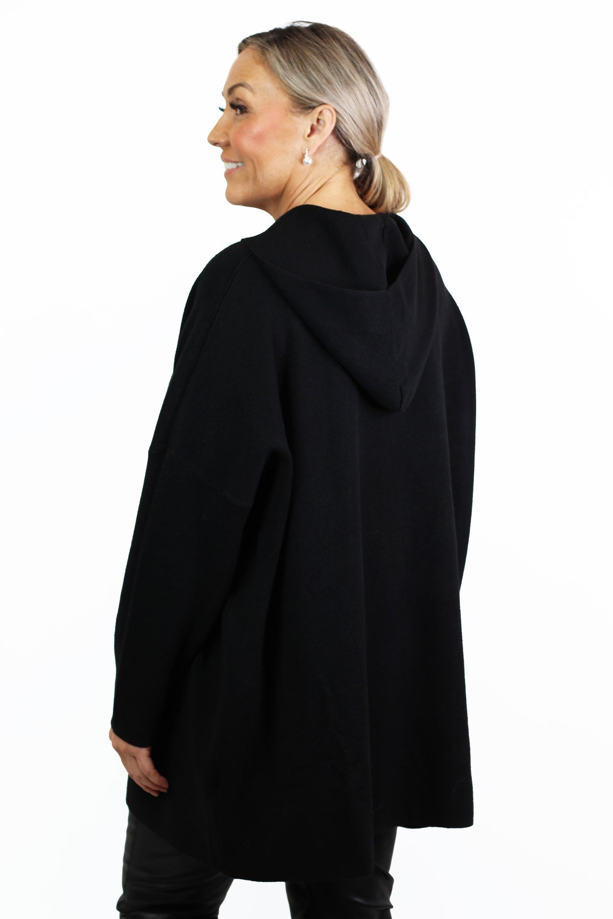 Long Sleeve Cardigan Hoodie w/ Faux Pearl Buttons