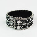 Rhinestone & Baguette Stripes Genuine Leather Snap Bracelet
