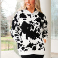 Cow Print Pull Over Hoodie w/ Front Pocket
