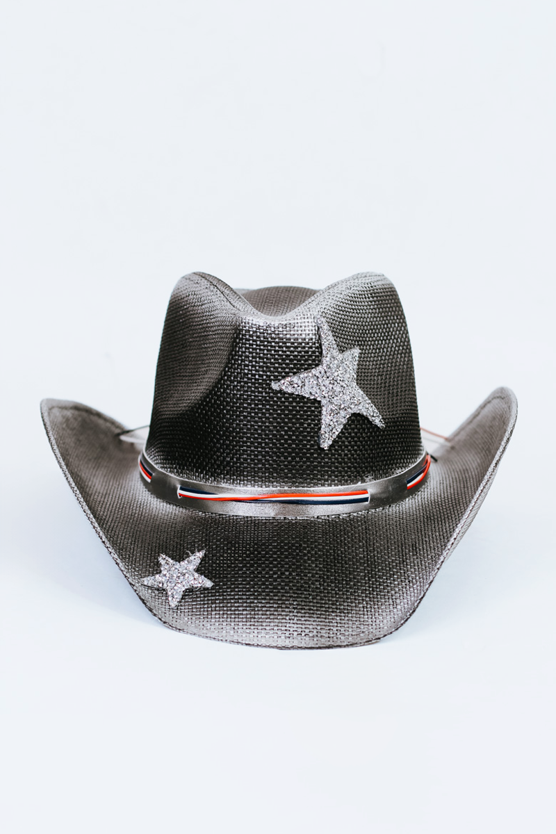 Airbrushed Straw Cowboy Hat w/ Rhinestone Star Accents
