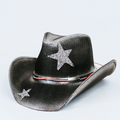 Airbrushed Straw Cowboy Hat w/ Rhinestone Star Accents