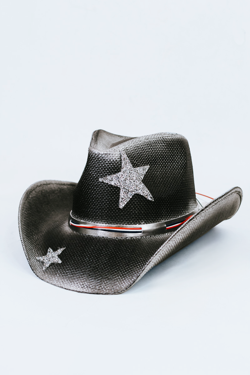 Airbrushed Straw Cowboy Hat w/ Rhinestone Star Accents