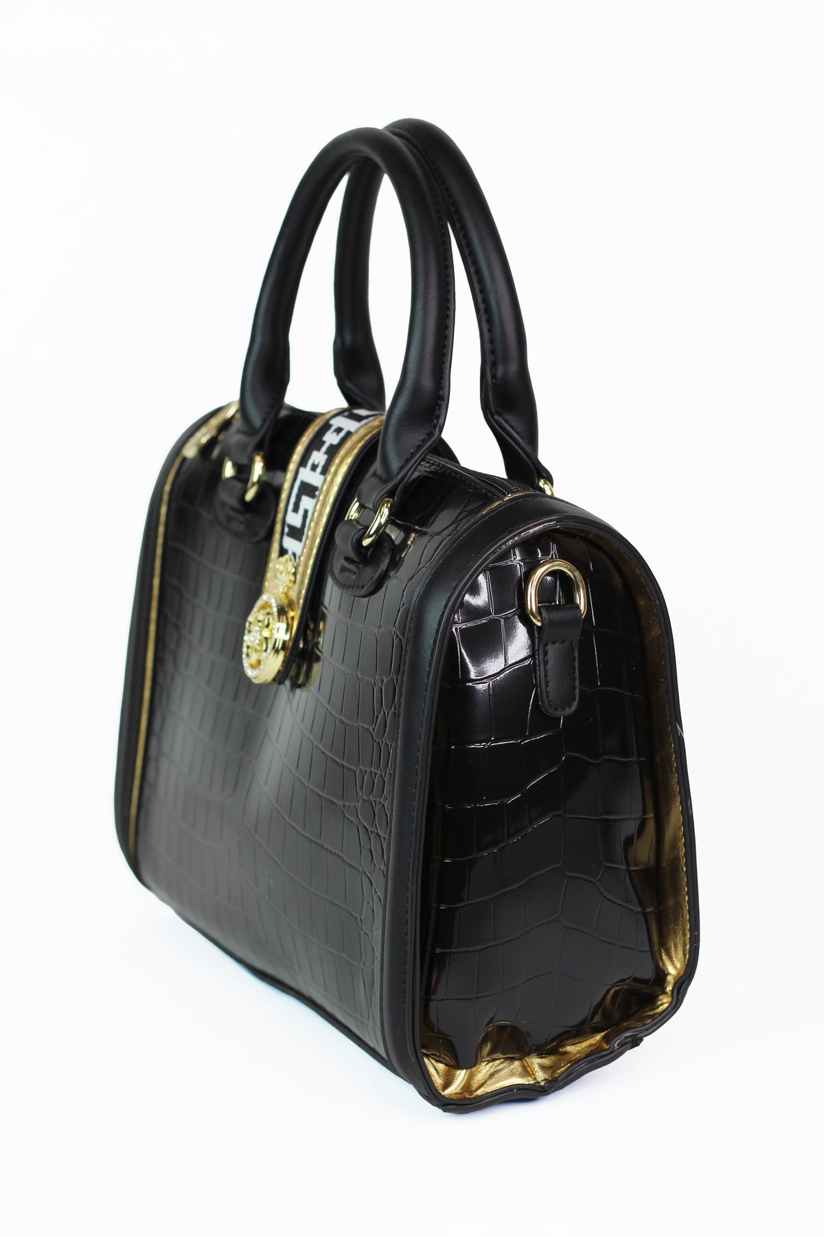 Faux Crocodile Handbag w/ Cloth & Rhinestone Closure