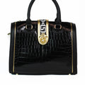 Faux Crocodile Handbag w/ Cloth & Rhinestone Closure