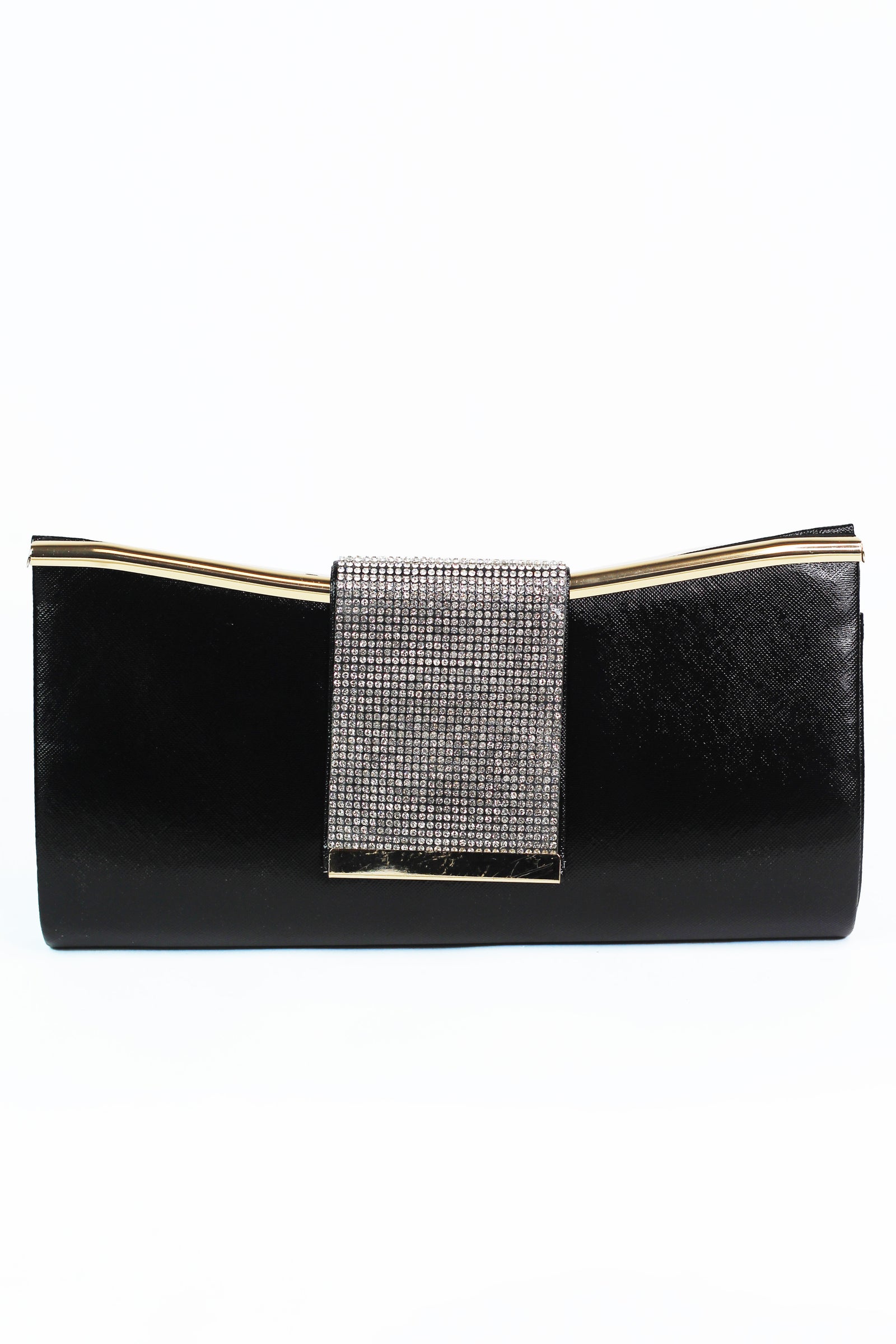 Faux Leather Clutch w/ Wide Rhinestone Closure