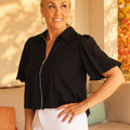 Puff Short Sleeve Zip Top w/ Bubble Hem