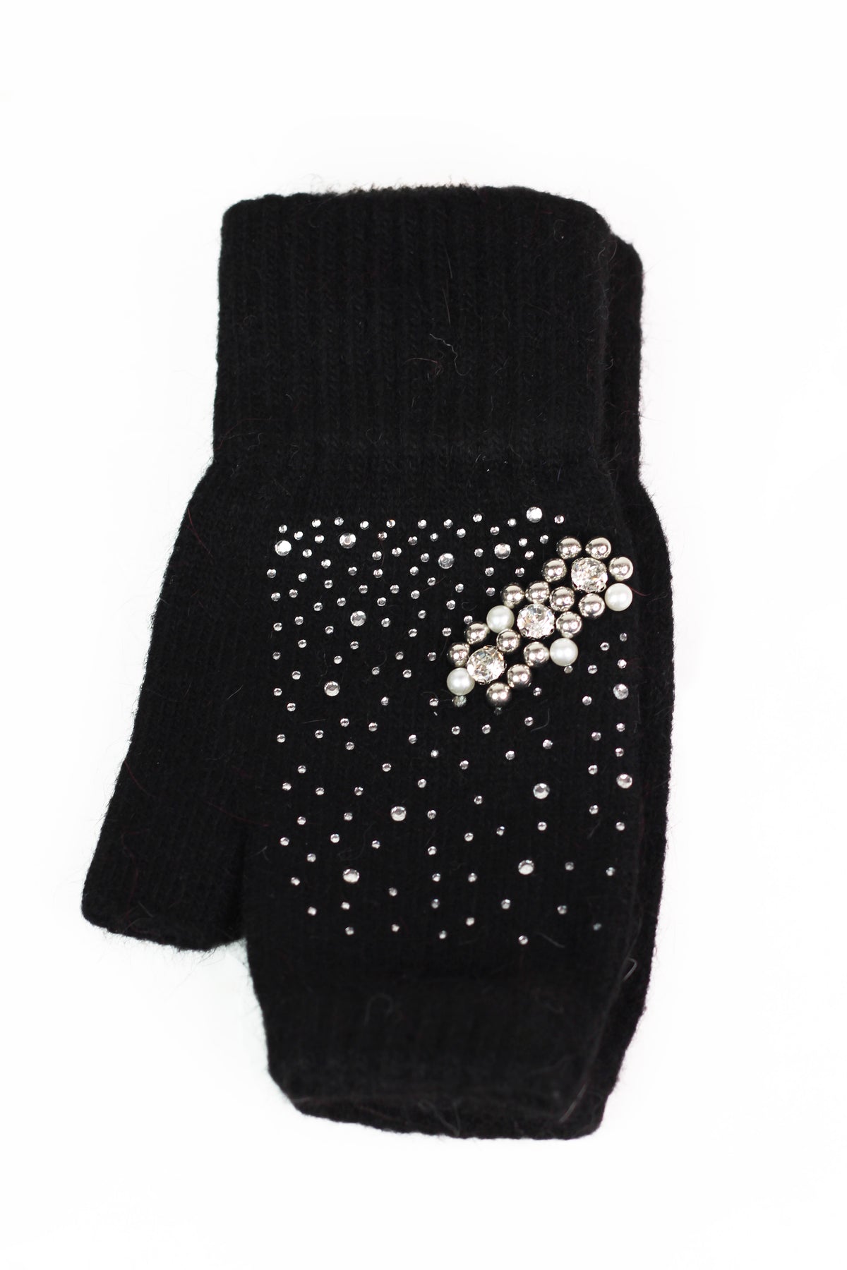 Fingerless Gloves w/ Scattered Rhinestones & Pearl Cluster