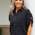 Short Sleeve Blouse w/ Metal Trim
