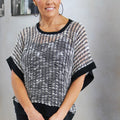 Short Sleeve Open Knit Top w/ Fabric Trim