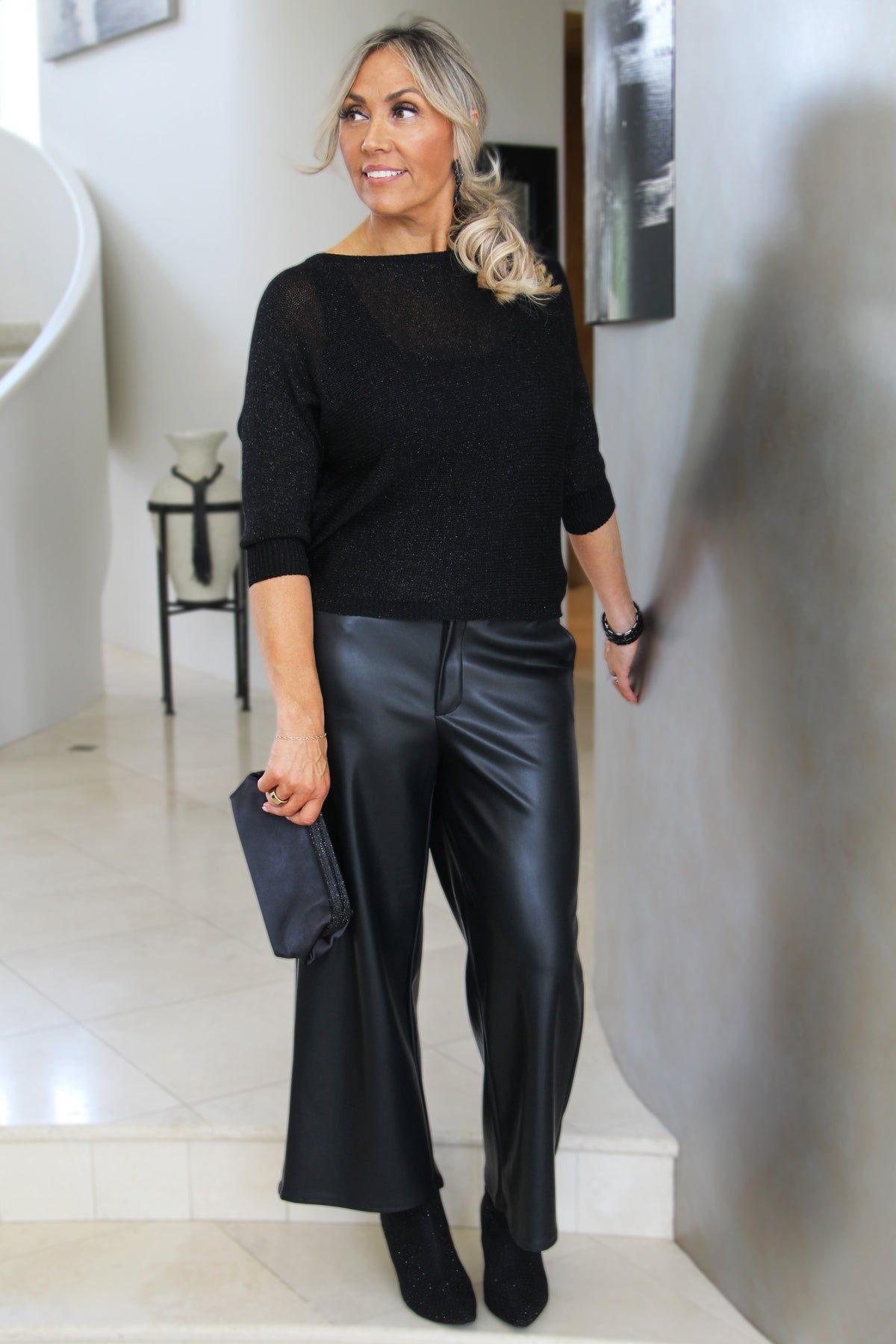 Metallic Knit Sweater w/ Back Bow Detail