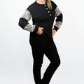 Half Button Leopard Accent Arm Design Top
