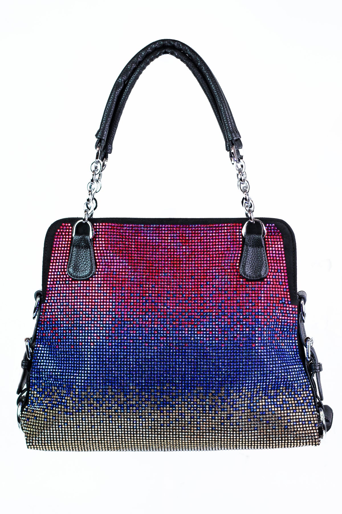 Ombre Rhinestone Front Purse w/ Side Buckles &amp; Chain Handles