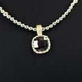 Two Toned Bead Necklace w/ Square Gemstone Pendant