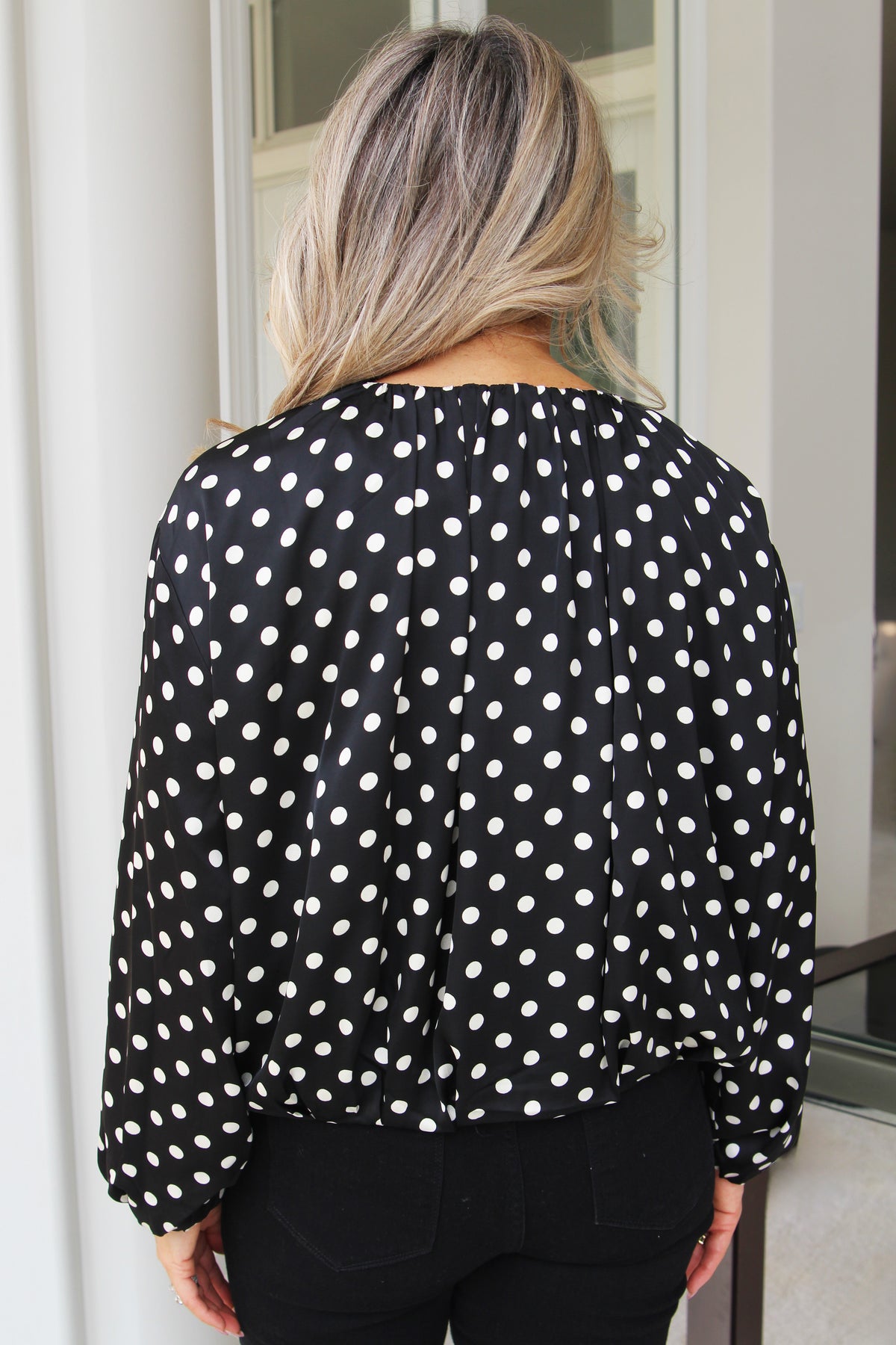 Long Sleeve Satin Polka Dot Zip Up Jacket