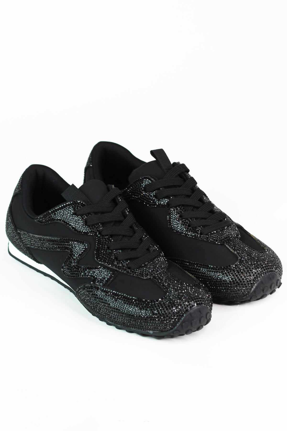 Rhinestone Trimmed Nylon Fabric Sneakers