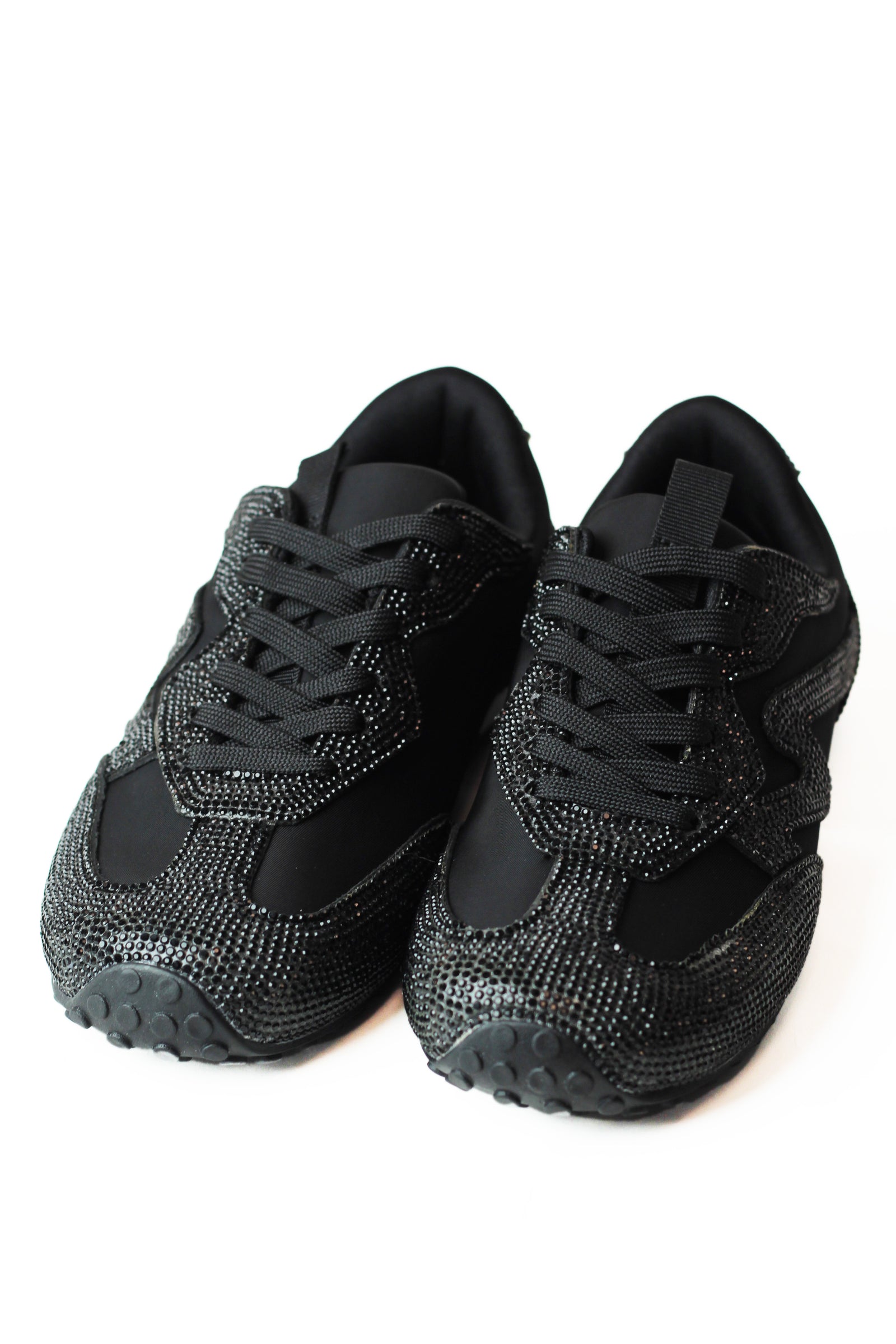 Rhinestone Trimmed Nylon Fabric Sneakers