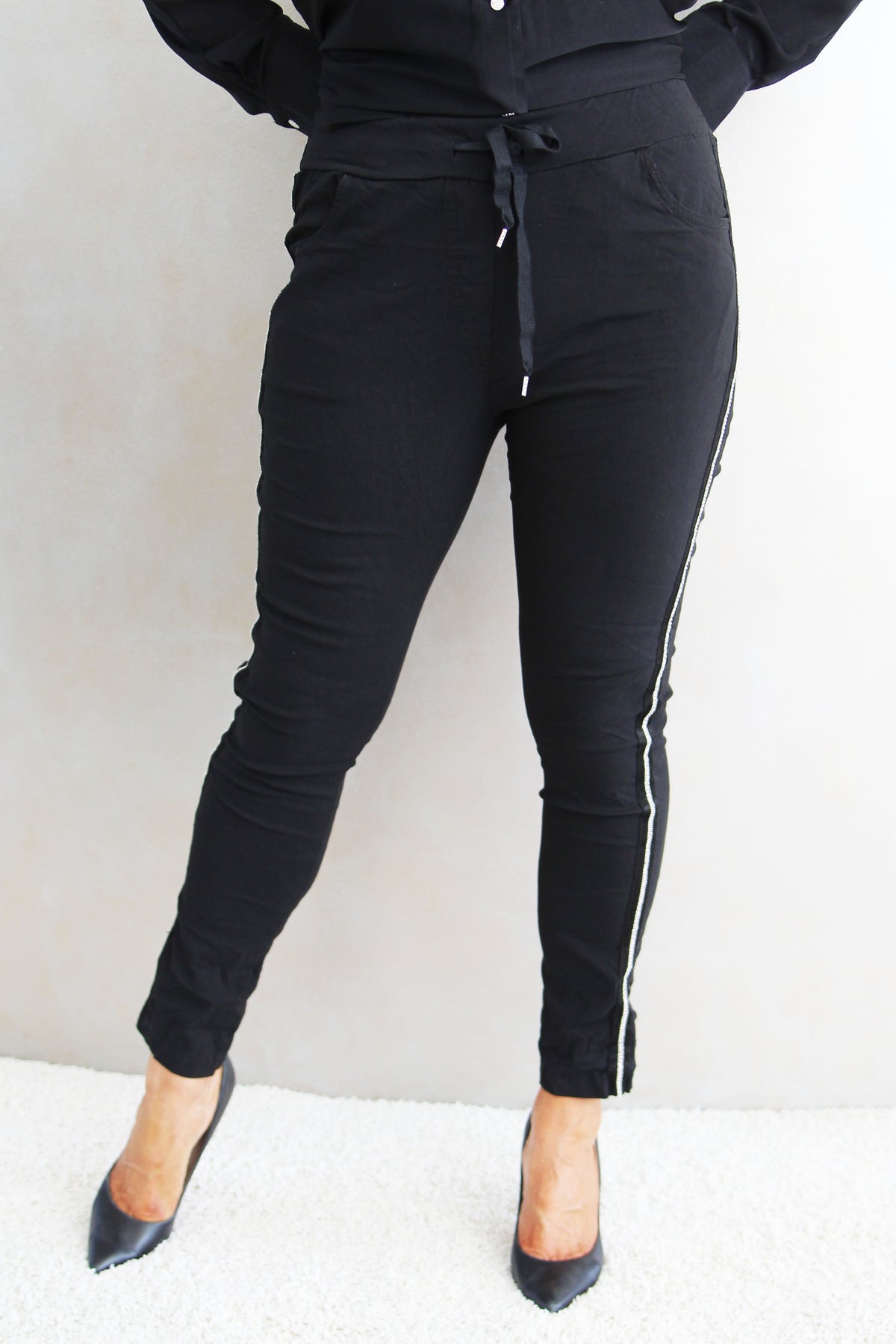 Rhinestone Trimmed Stretch Pants
