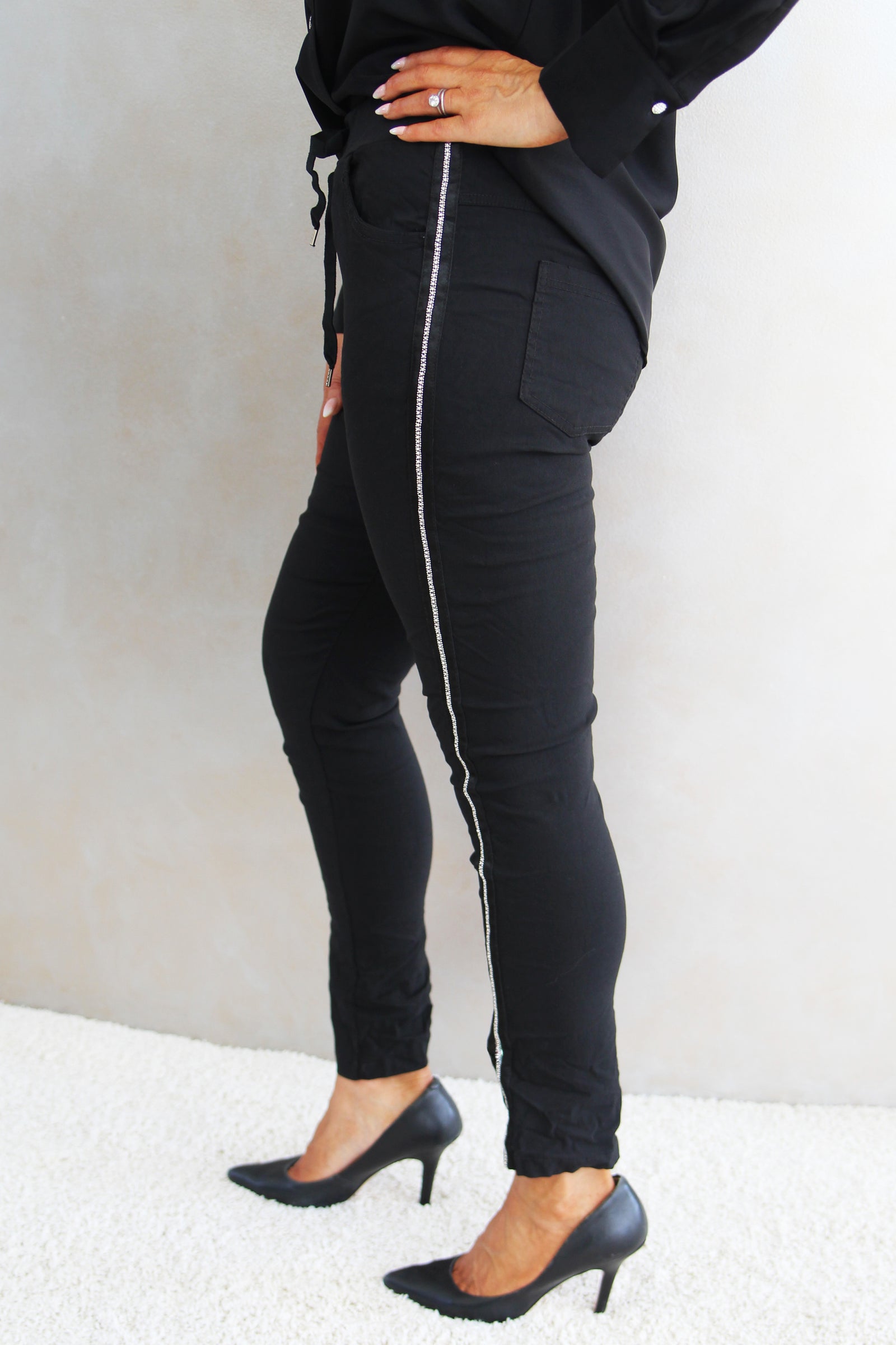 Rhinestone Trimmed Stretch Pants