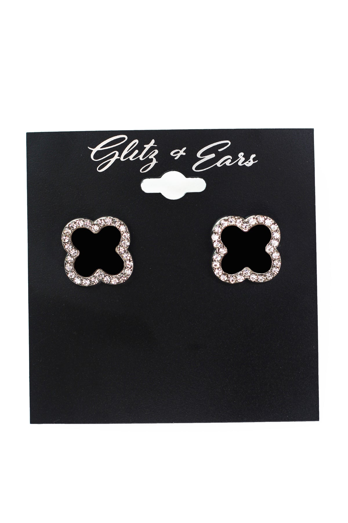 Large Rhinestone Trimmed Clover Stud Earrings
