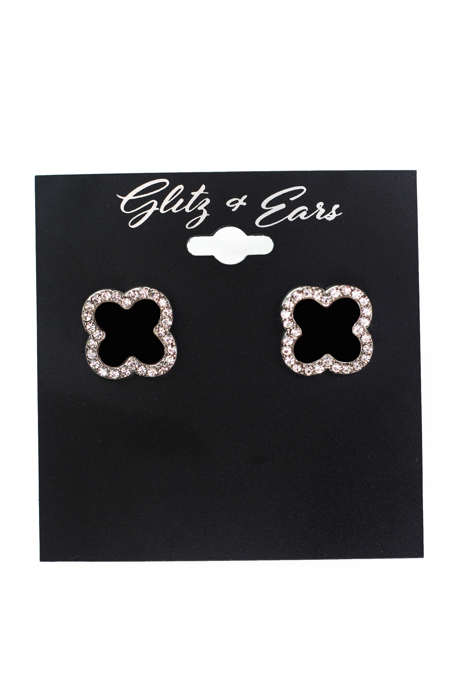 Large Rhinestone Trimmed Clover Stud Earrings