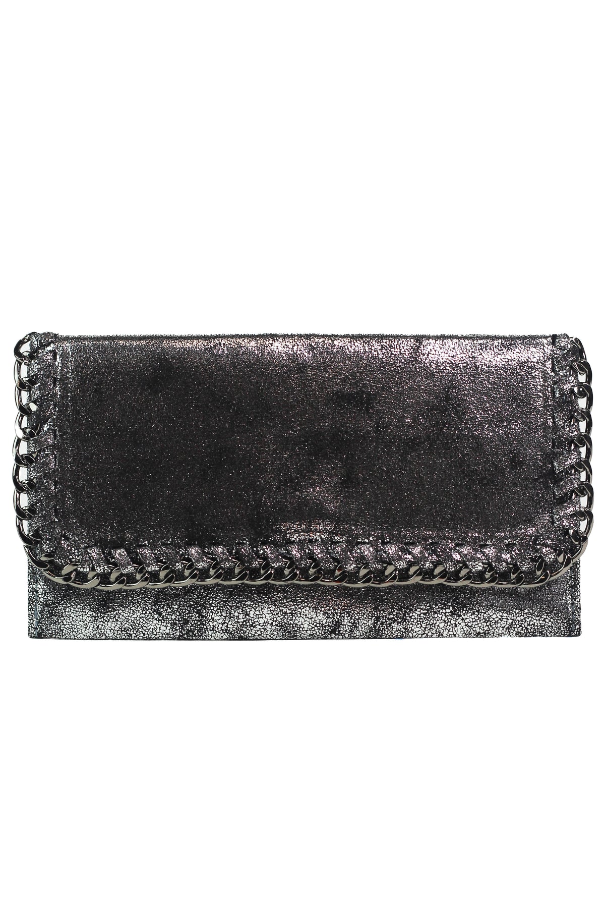 Shimmery Large Card Holder Wallet w/ Chain Trim