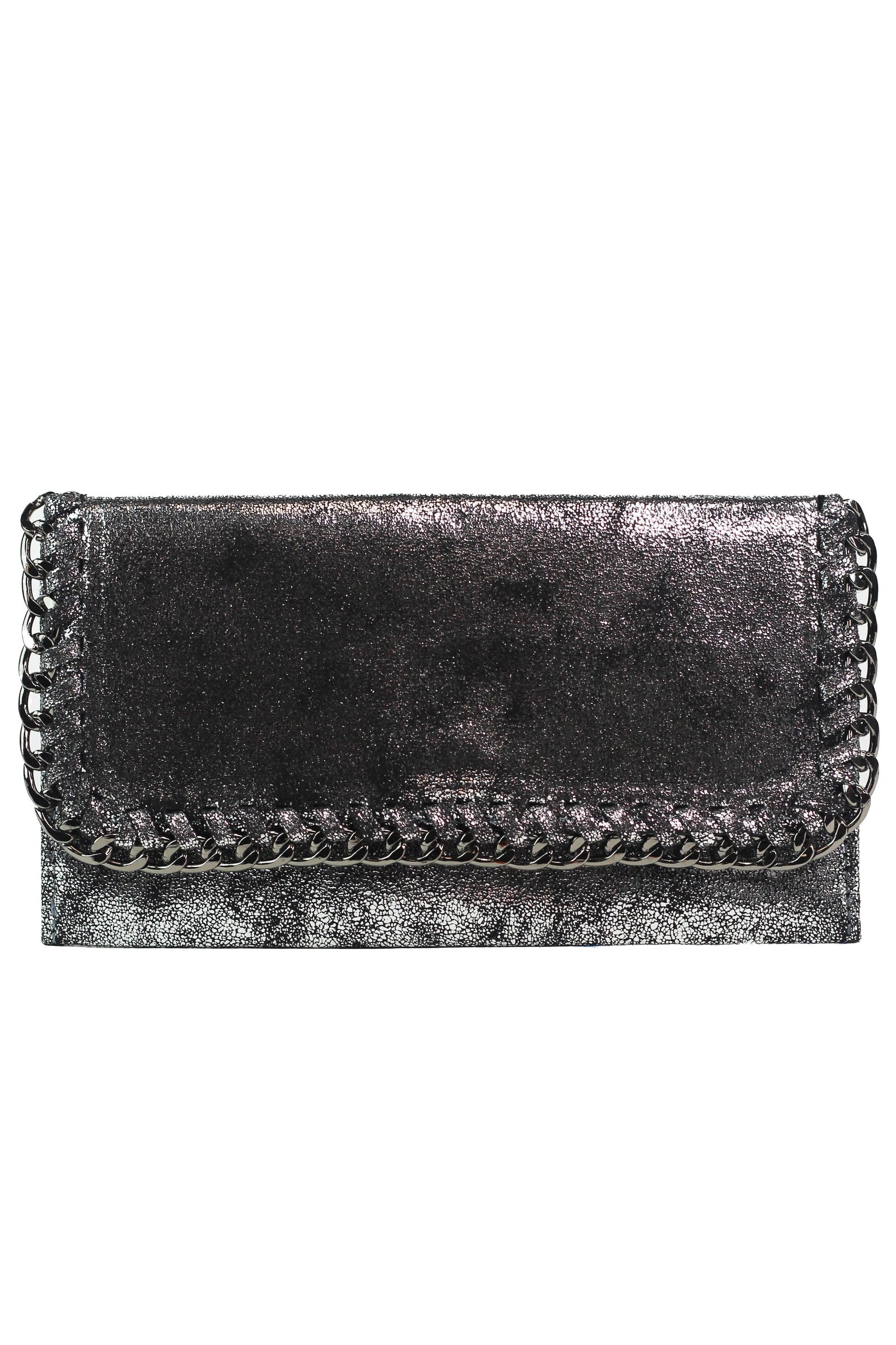 Shimmery Large Card Holder Wallet w/ Chain Trim