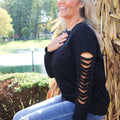 French Terry Sweatshirt w/ Rhinestone Embellished Sleeve Slits