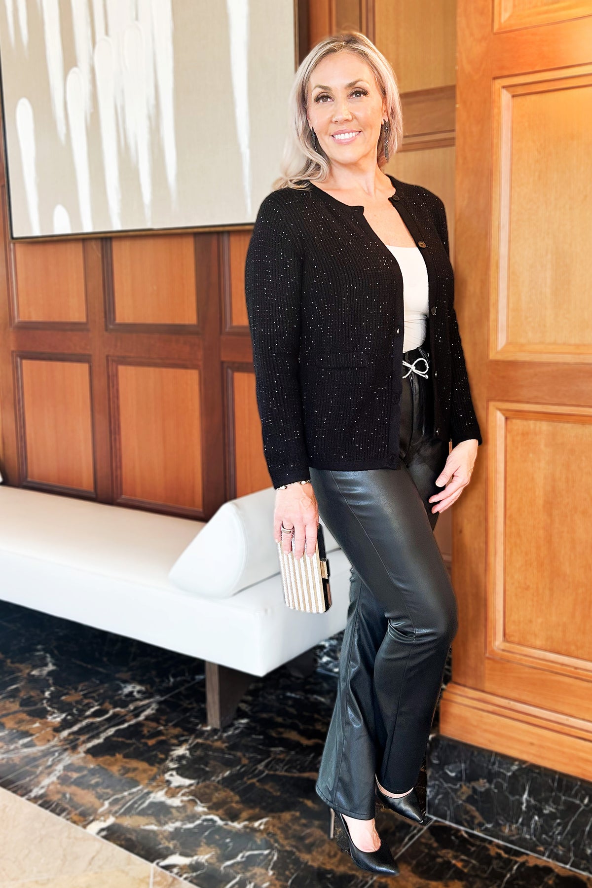 Rhinestone Covered Button-down Cardigan Sweater