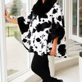 Faux Fur Trimmed Hooded Cow Print Poncho
