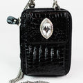 Faux Reptile Print Crossbody Zip Wallet w/ Front Stone
