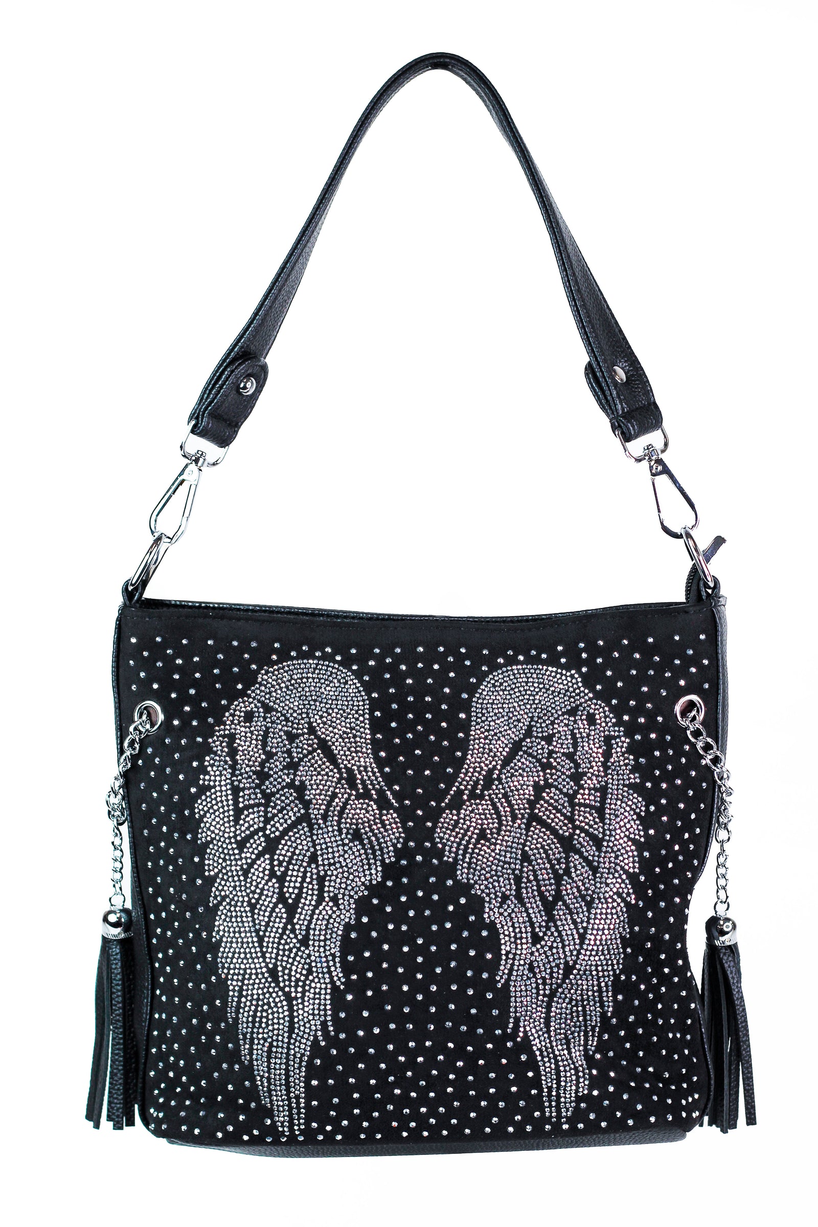 Rhinestone Angel Wings & Scatter Purse w/ Side Chain Tassels