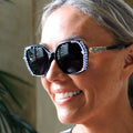 Large Rounded Double Rhinestone edged Frame Crystal Accent Sunglasses