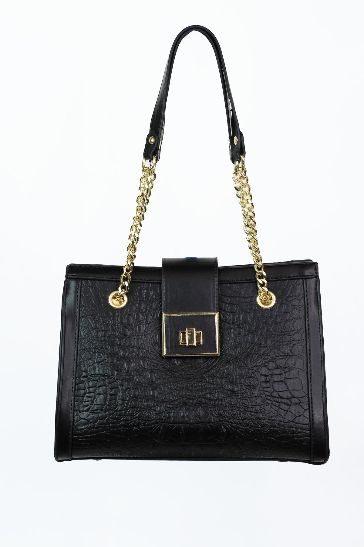 Faux Alligator &amp; Leather Purse w/ Chain Straps