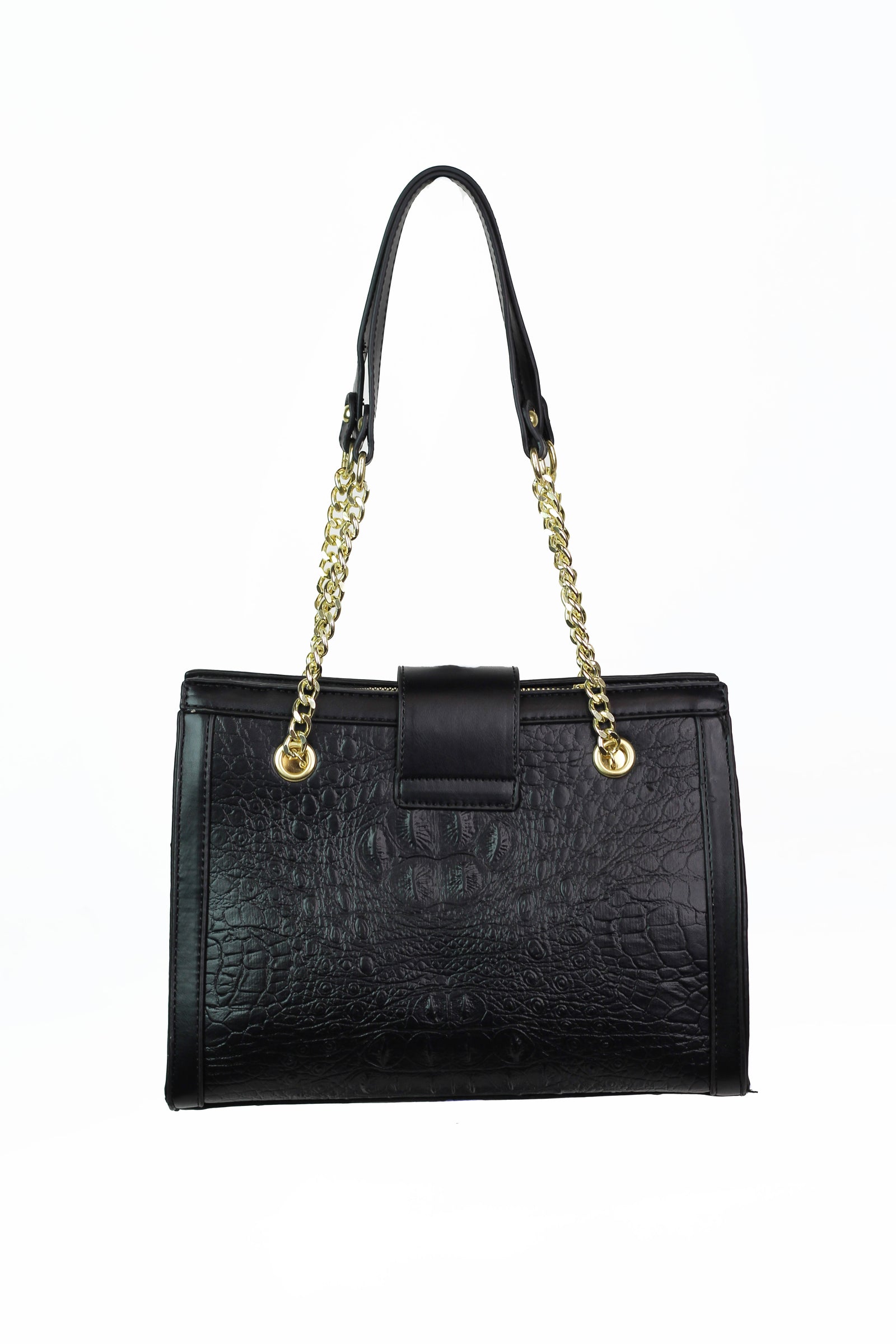 Faux Alligator & Leather Purse w/ Chain Straps