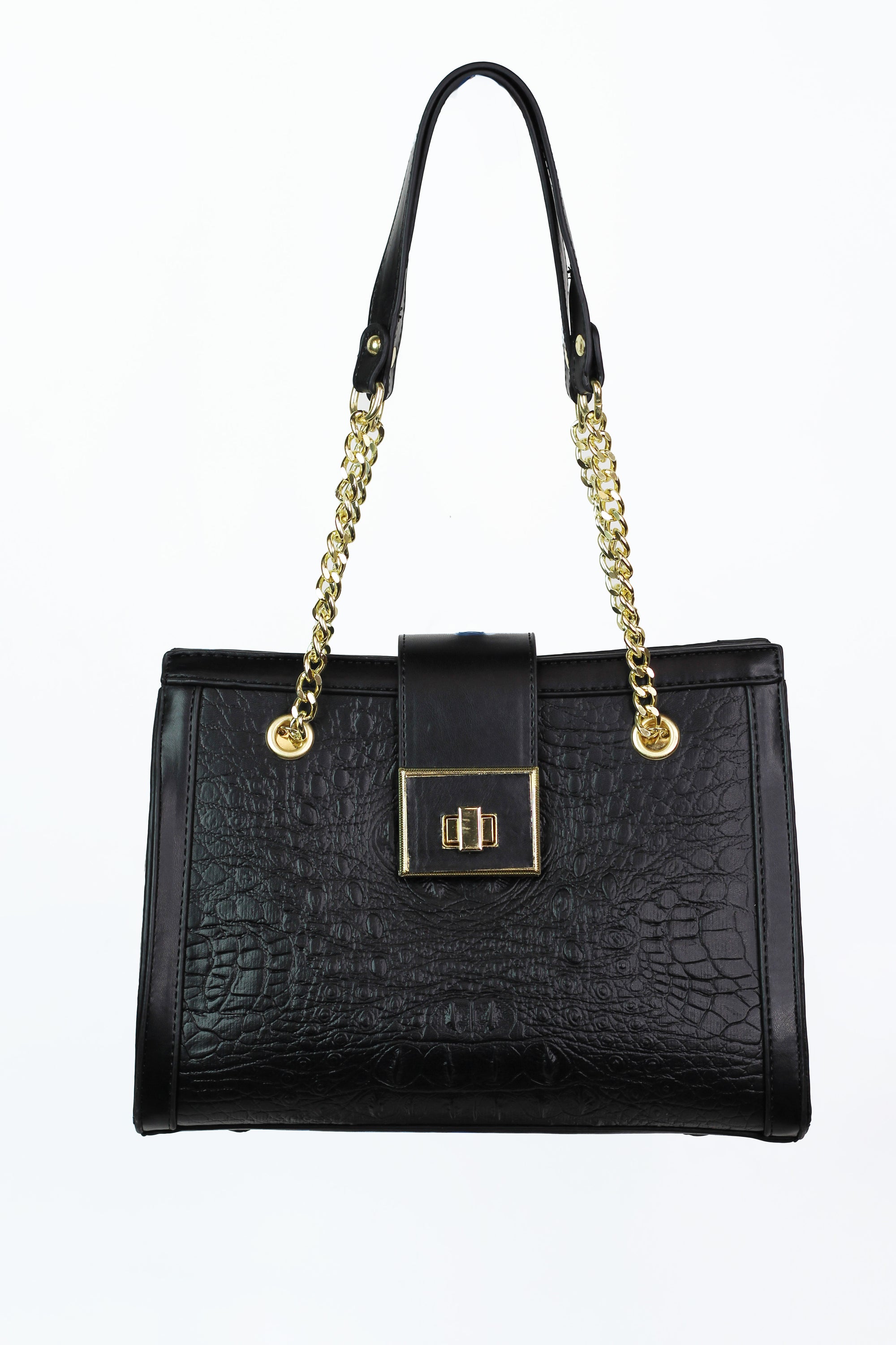 Faux Alligator & Leather Purse w/ Chain Straps