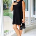 Sleeveless Knit Mini Dress w/ Rhinestone Neck Band Accents