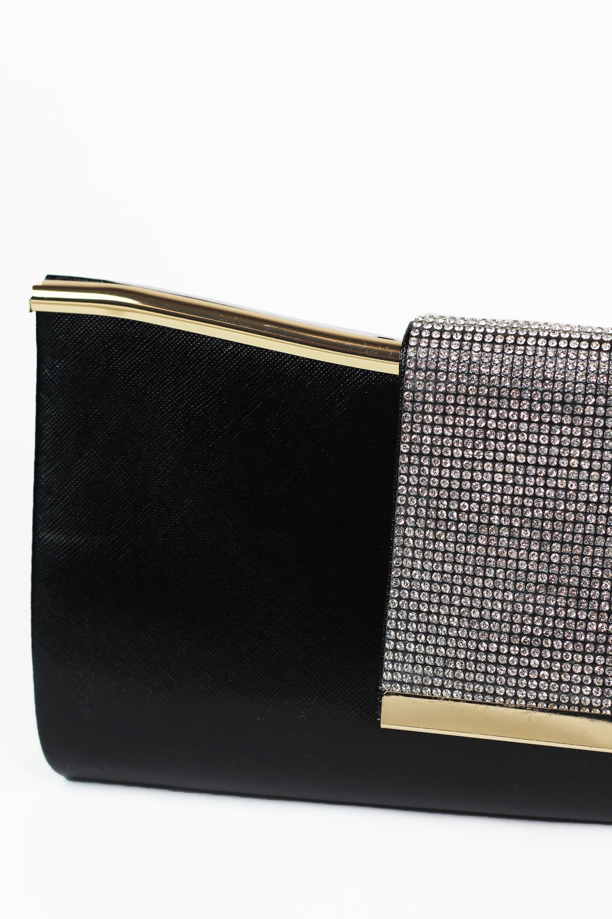 Faux Leather Clutch w/ Wide Rhinestone Closure