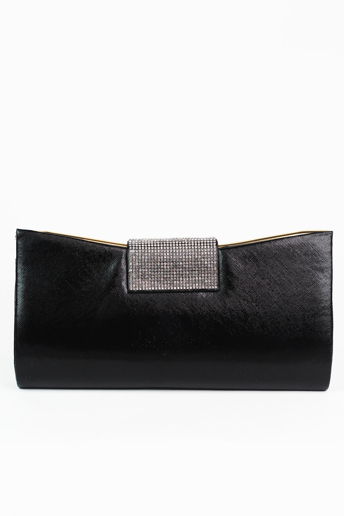 Faux Leather Clutch w/ Wide Rhinestone Closure