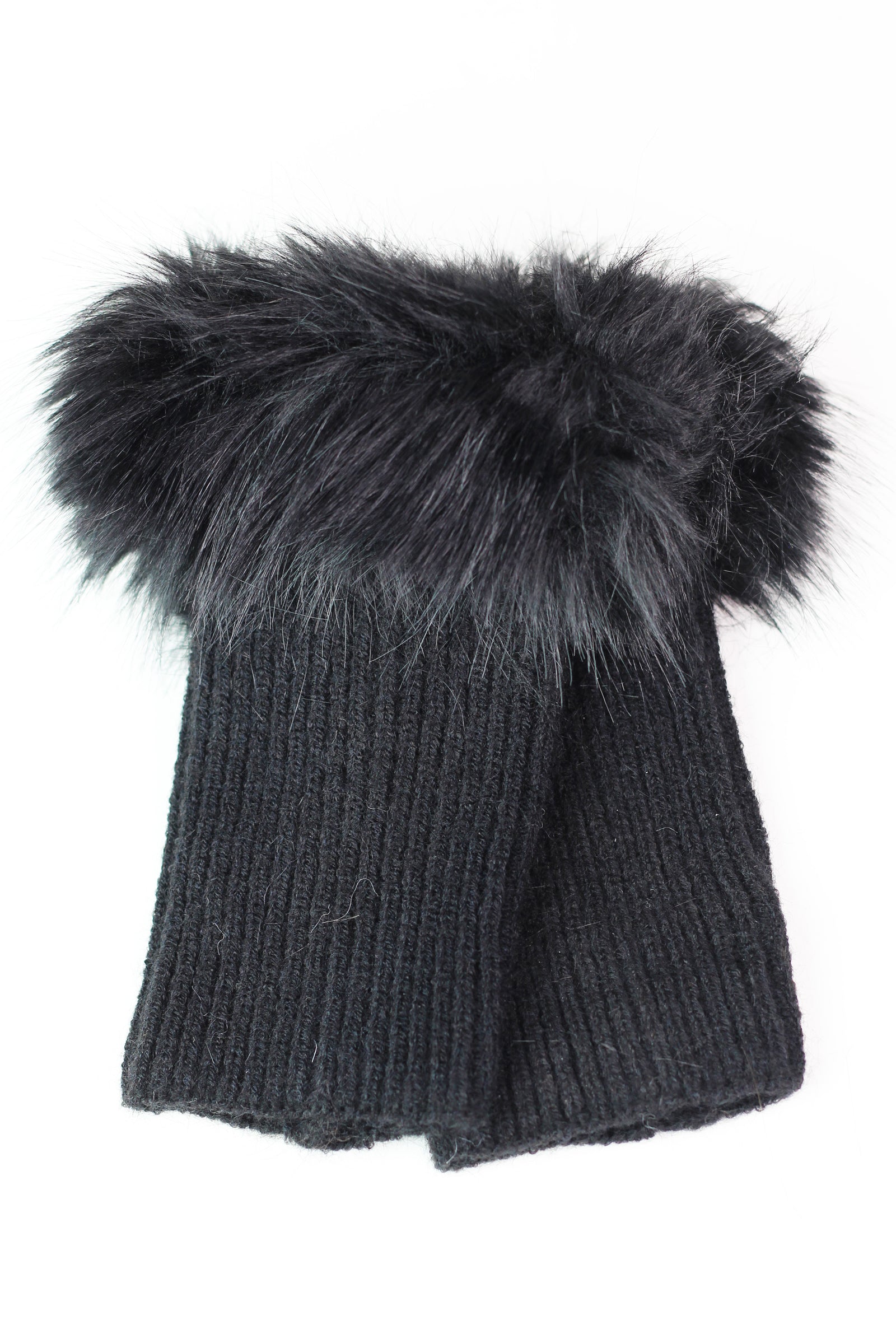 Fur Trimmed Knit Fingerless Gloves