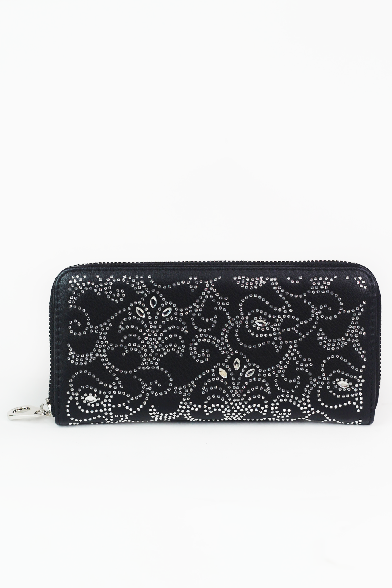 Rhinestone Swirl Fountain Marquise Accent Zip Wallet