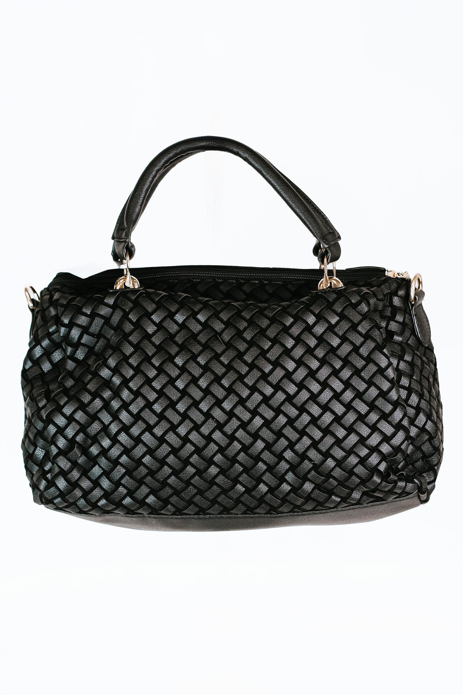 Multi Sized Rhinestone Floral Design w/ Side Weaving Gold Hardware Handbag