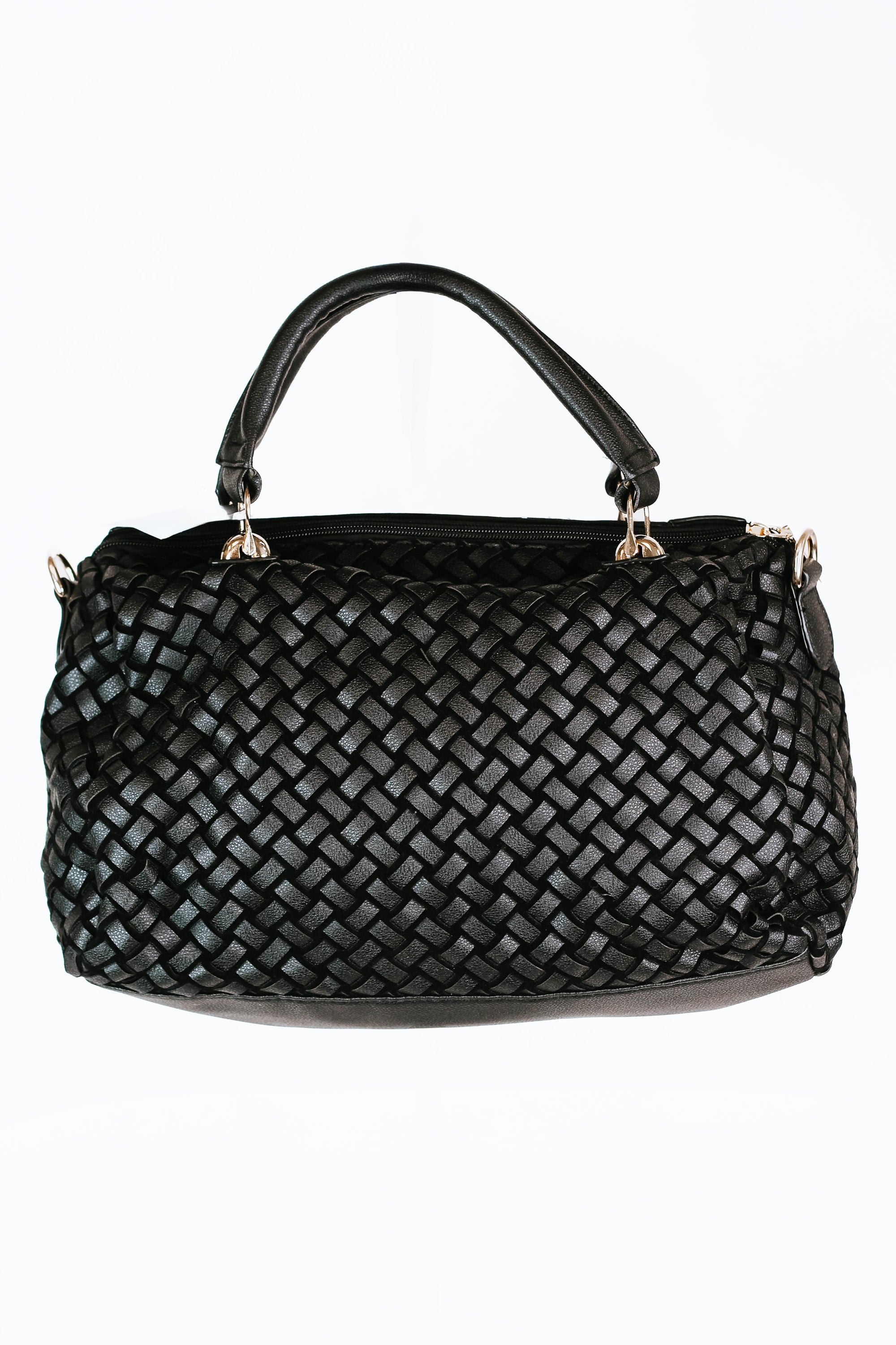 Multi Sized Rhinestone Floral Design w/ Side Weaving Gold Hardware Handbag