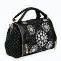 Multi Sized Rhinestone Floral Design w/ Side Weaving Gold Hardware Handbag