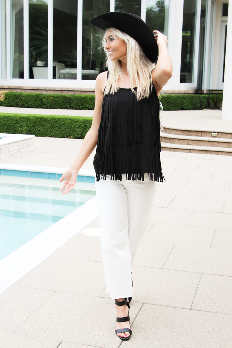 Tiered Fringe Single Strap Suede Cami